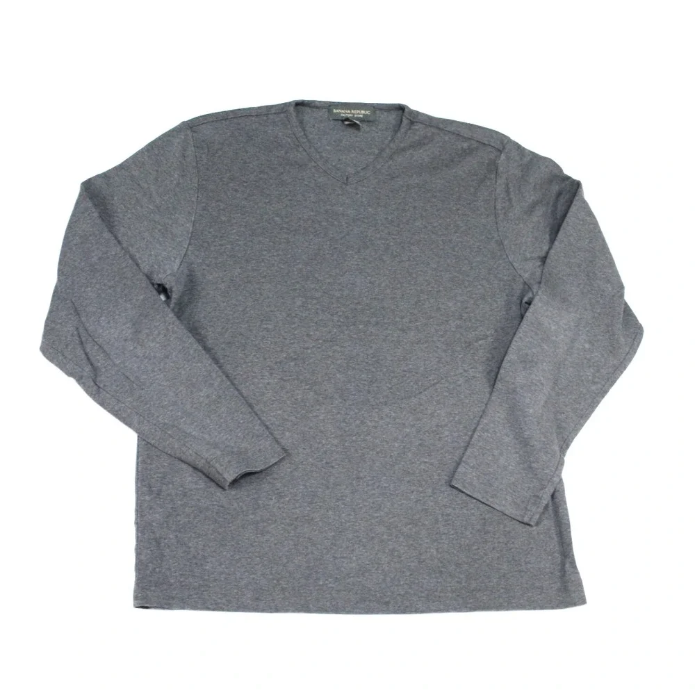 Banana Republic Sweater Mens Large Gray Excellent V-Neck Pullover Long Sleeve